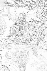 Geisha Deviantart Japanese Coloring Pages Para Colorir Desenhos Yuumei Gueixa Anime Ausmalbilder Adult Lineart Temple Commission Drawings Color Drawing Manga sketch template