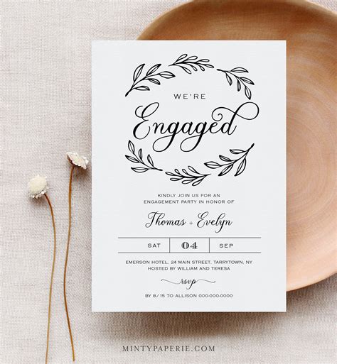 engagement invitation template printable simple wedding etsy