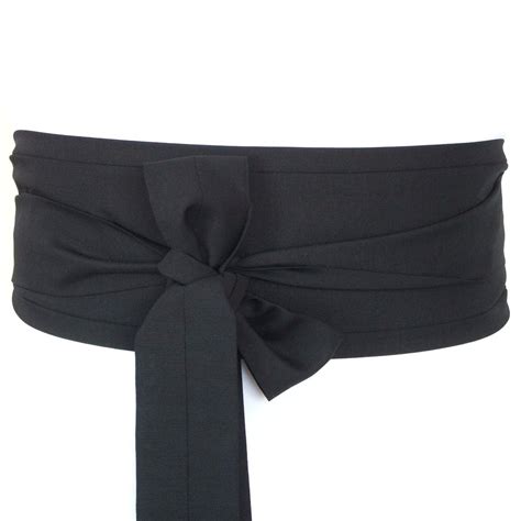 plain black fabric obi style belt sash unisex waist cincher tie belt