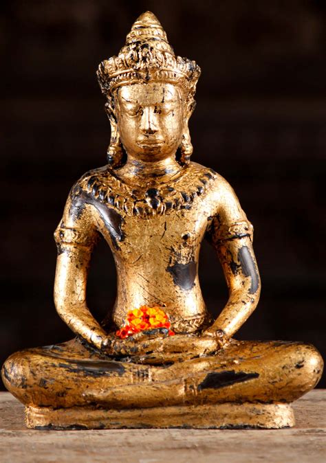 brass khmer cambodian style buddha statue meditating   lotus seated position  tz
