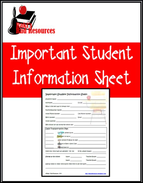 important information   students classroom freebies
