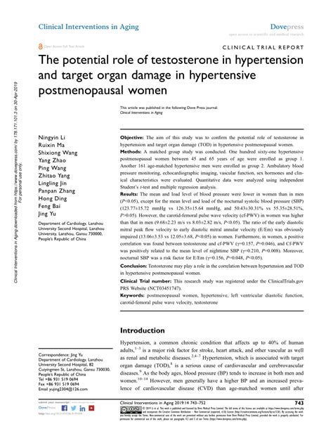 pdf the potential role of testosterone in hypertension and target