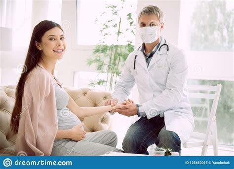 Delighted Pregnant Woman Visiting A Doctor Stock Image Image Of