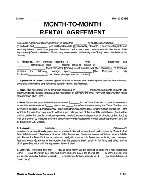 month  month rental agreement template printable templates