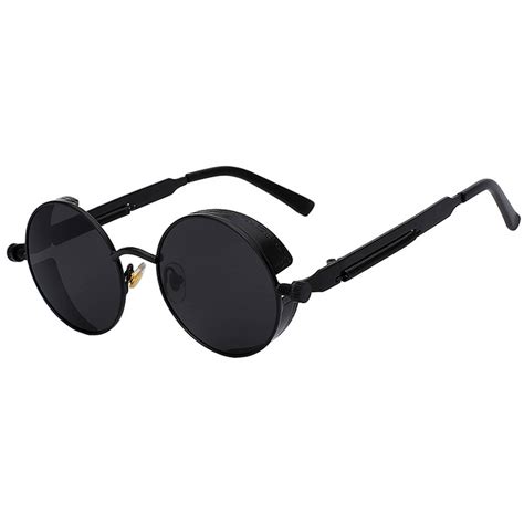 steampunk gothic sunglasses metal  circle matte frame black lens  pair