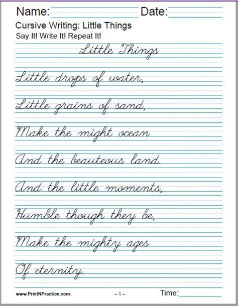 printable cursive sentences practice sheets worksheet