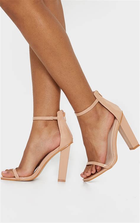 Nude Square Toe High Block Heel Sandals Prettylittlething Usa
