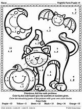 Halloween Coloring Math Color Number Worksheets Pages Addition Code 1st Puzzles Numbers Grade Codes Problems Puzzle Graders Printable First Maths sketch template