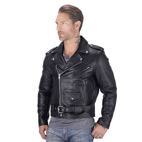 black classic mens leather biker  traditional motorcycle jacket