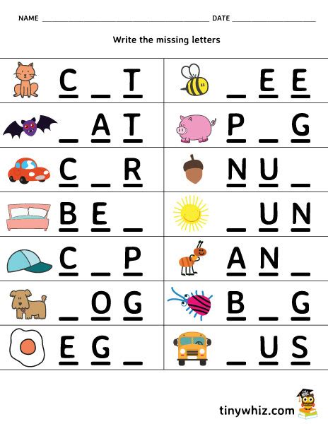 printable worksheet write  missing letter  letter words tiny