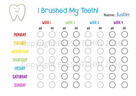 brushed  teeth tooth brushing chart  colours printable