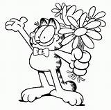 Garfield Coloring Pages Cartoon Flowers Kids Printable Odie Summer Flower Characters Colour Color Disney Clipart Funny Bunch Book Clip Graffiti sketch template