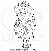 Outline School Girl Coloring Clipart Illustration Royalty Visekart Rf Colouring Pages sketch template