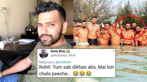 rohit sharma hilariously trolled  hiding  belly  group photo