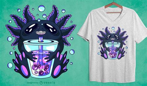 axolotl bubble tea t shirt design vector download