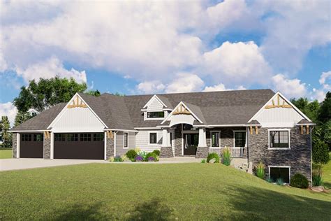3 bed craftsman ranch plan with option to finish walk out