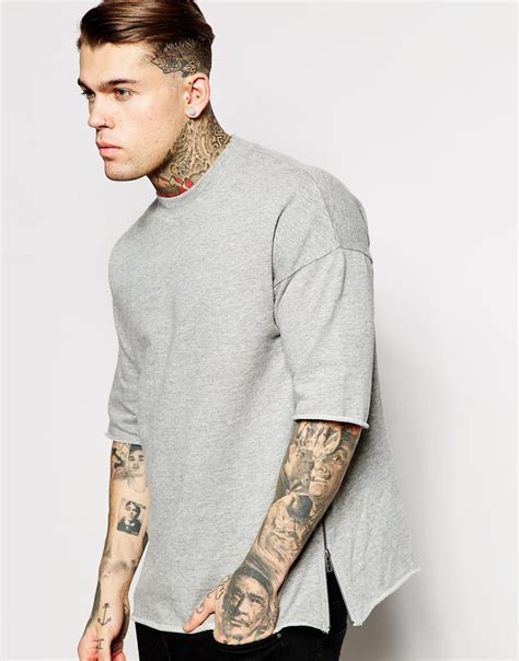 lyst asos oversized short sleeve sweatshirt  side zips  gray  men