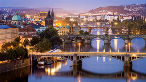 Bridges Over Vltava River In An Hour Before Sunrise Prague Czech