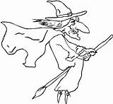 Broom Witch Coloring Flying Pages Magic Color Print Button Using sketch template