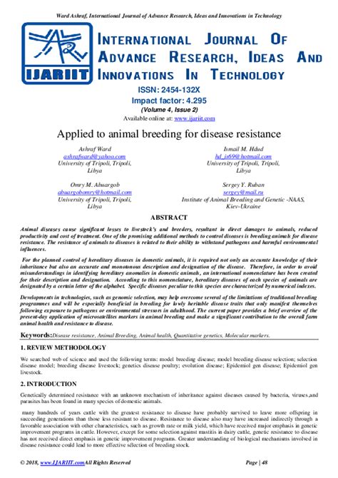 applied  animal breeding  disease resistance ijariit