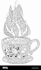 Coloring Pages Tea Cup Zentangle Coffee Doodle Adult Book Illustration Ornaments Drawn Abstract Hand Style Vector Alamy sketch template