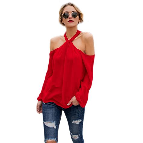 Halter Tshirt Feminina Tumblr Top Crop Red Off Shoulder Tee Shirt Femme
