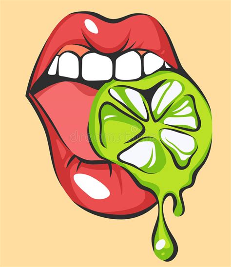 Lips With Juicy Lime Pop Art Mouth Biting Citrus Close