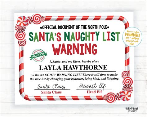 santa certificate printable naughty list warning santas naughty list