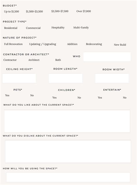 printable interior design client questionnaire template templates