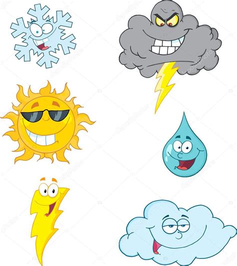 weather symbols cartoon character stock vector image  chittoon