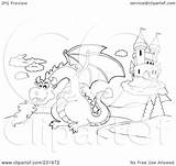 Dragon Coloring Royalty Outline Castle Illustration Clipart Visekart Rf sketch template