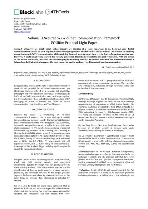 solana  secured ww dchat communication framework fourim protocol light paper