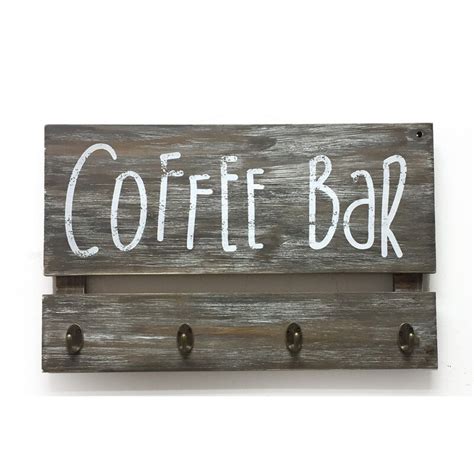Gracie Oaks Coffee Bar Wood W And 4 Hooks Wall Décor Wayfair