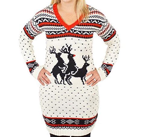 Reindeer Threesome Naughty Sweater Dress In White Ugly