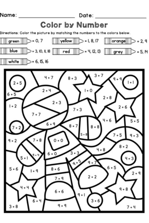 addition worksheets color  number   kindergarten math