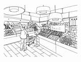 Supermarket Grocery Store Department Clipart Drawing Vegetable Vector Illustration Drawn Interior Hand Market Style Sketch Super Drawings Coloring Pages Premium sketch template