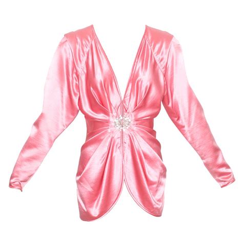 ungaro parallele pink satin blouse with jeweled clasp at 1stdibs