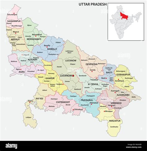 administrative  political map  indian state  uttar pradesh