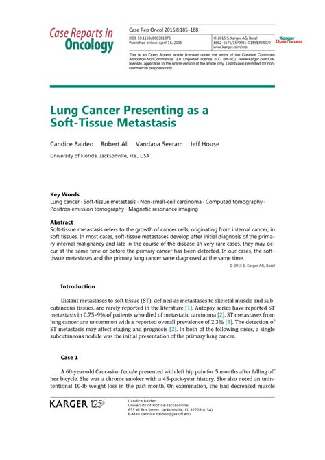 Pdf Lung Cancer Presenting As A Soft Tissue Metastasis