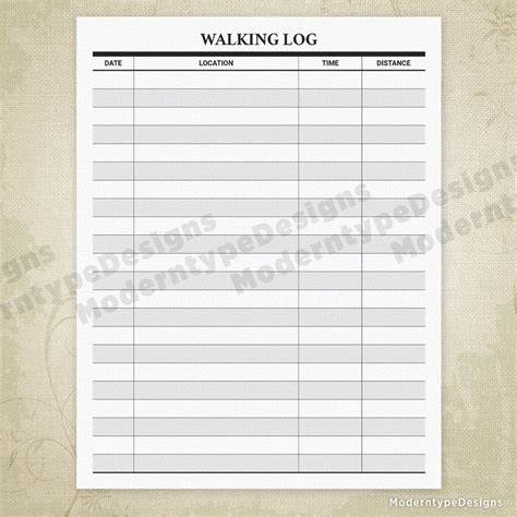 walking log printable