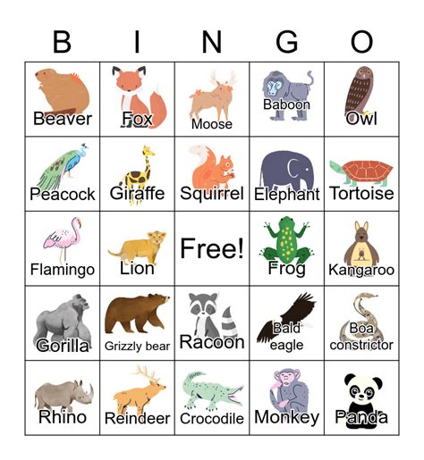 zoo bingo card