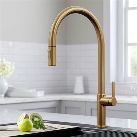 kraus oletto high arc single handle pull  kitchen faucet  brushed