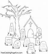 Coloring Pages Graveyard Halloween Popular sketch template