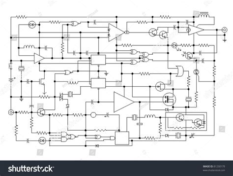 schematic diagram project electronic circuit graphic stock vector