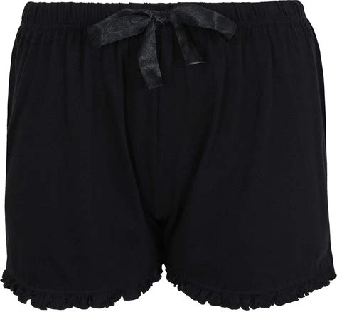 Yours Black Cotton Pyjama Shorts With Frill Trim Womens Plus