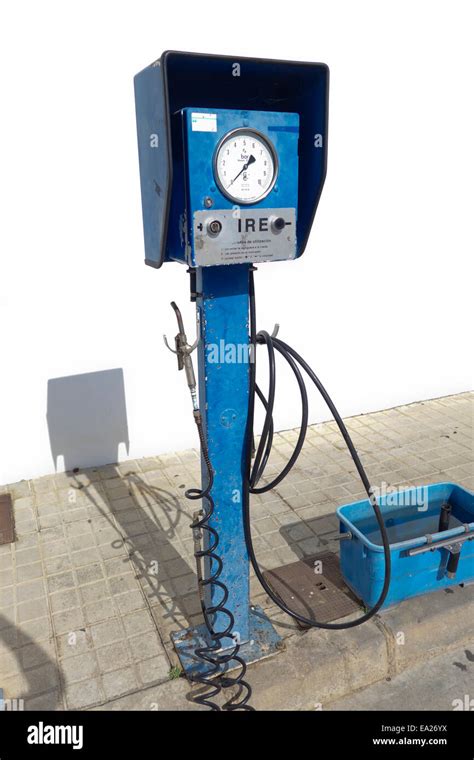 gas station air pump petrol station  border  spain  portugal southern spain stock