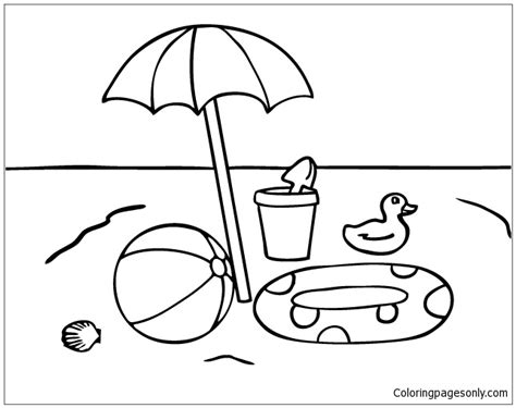 beach toys umbrella coloring page  printable coloring pages