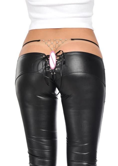 2017 New Arrive Super Sexy Faux Mat Leather Pants Low Waist Bandage