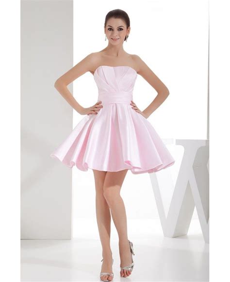 Blush Pink Simple Strapless Short Satin Homecoming Dress Op4712 99