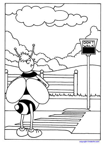 crossing  street coloring page safety bee kinderart